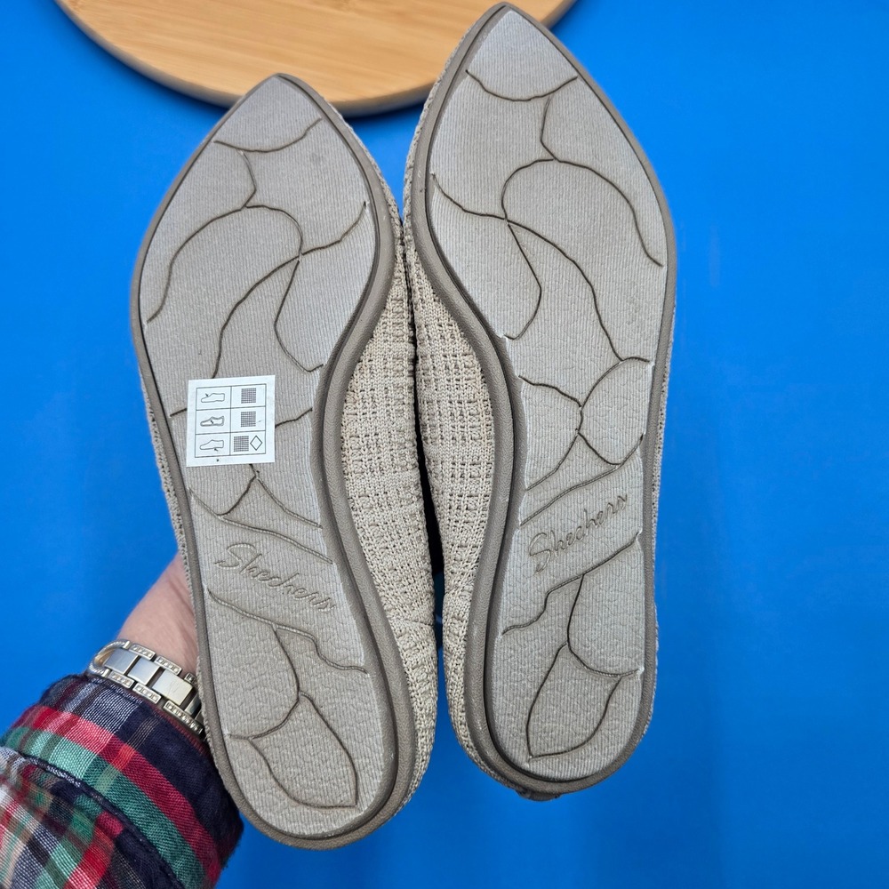 Skechers Cleo 2.0 Love Spell Natural Beige Knit Pointed Toe Vegan Flats 6 - Picture 7 of 9
